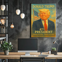 Donald Trump Dynamic Patriot Leadership Portrait Pop Art Realism Vibrant Flag Backdrop Collector Poster