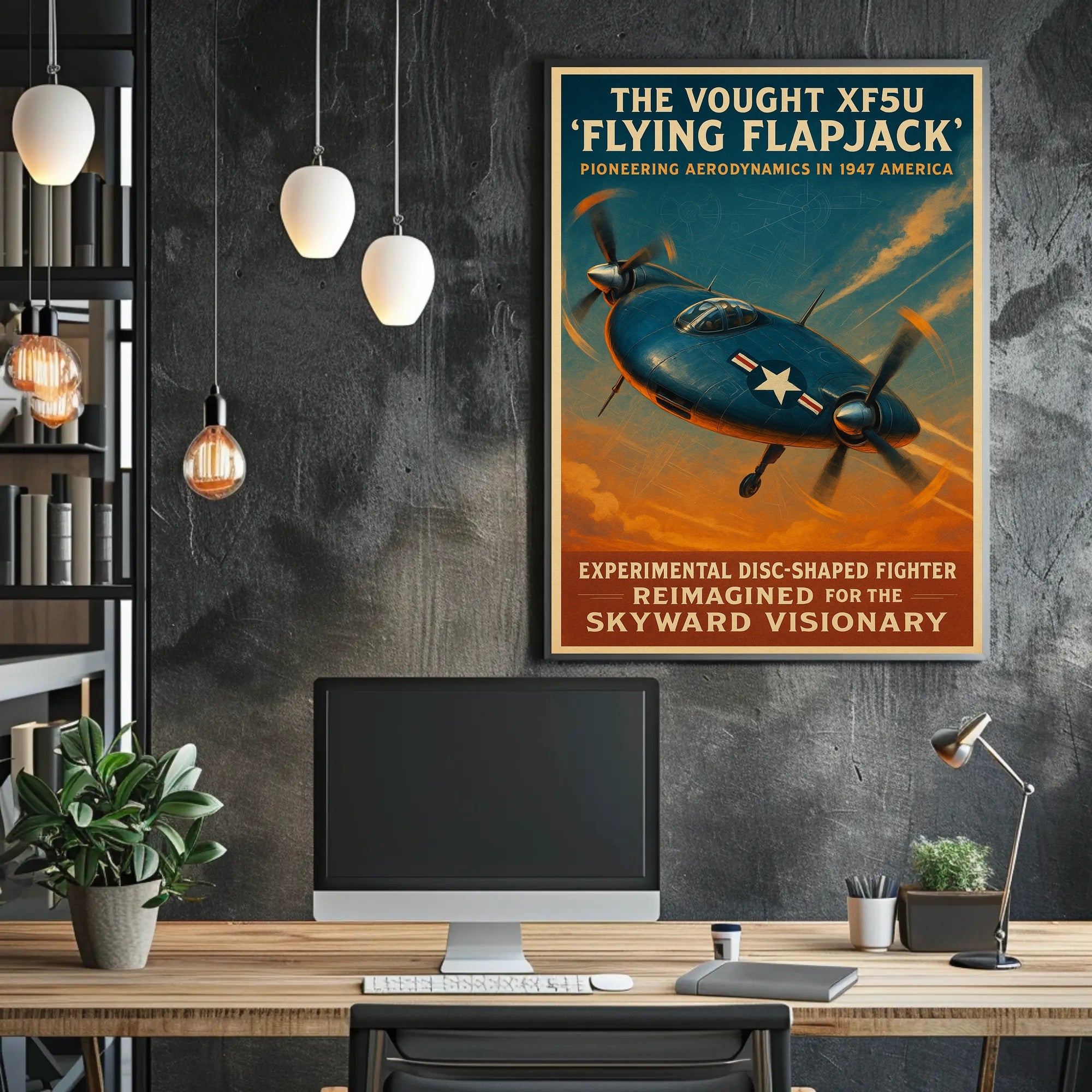 Vought XF5U Flying Flapjack Poster Vintage Aviation Art