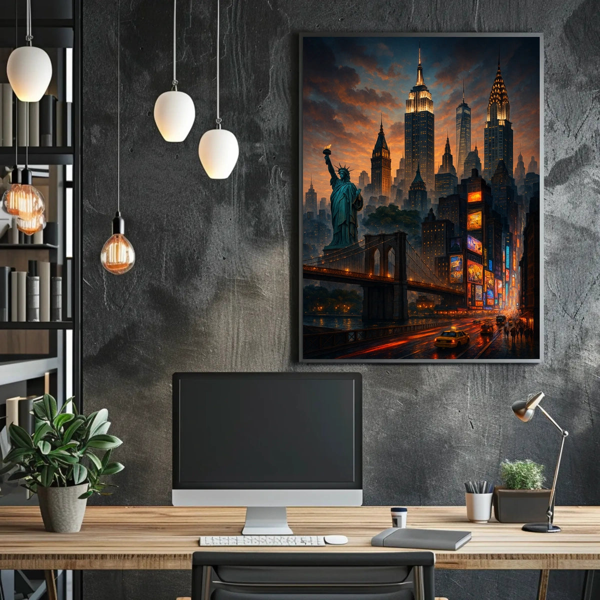 New York City Sunset Cityscape Poster Modern Wall Art