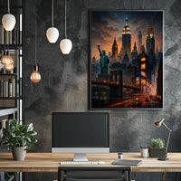 New York City Sunset Cityscape Poster Modern Wall Art