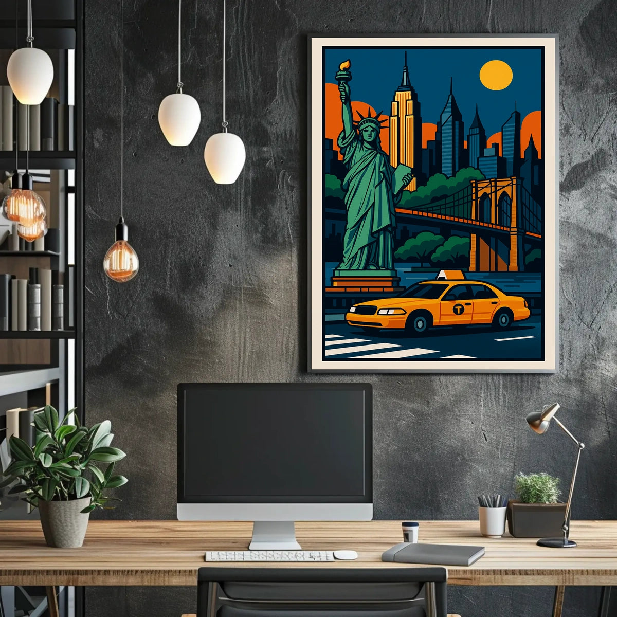 Iconic NYC Skyline And Statue Poster Modern Wall Art