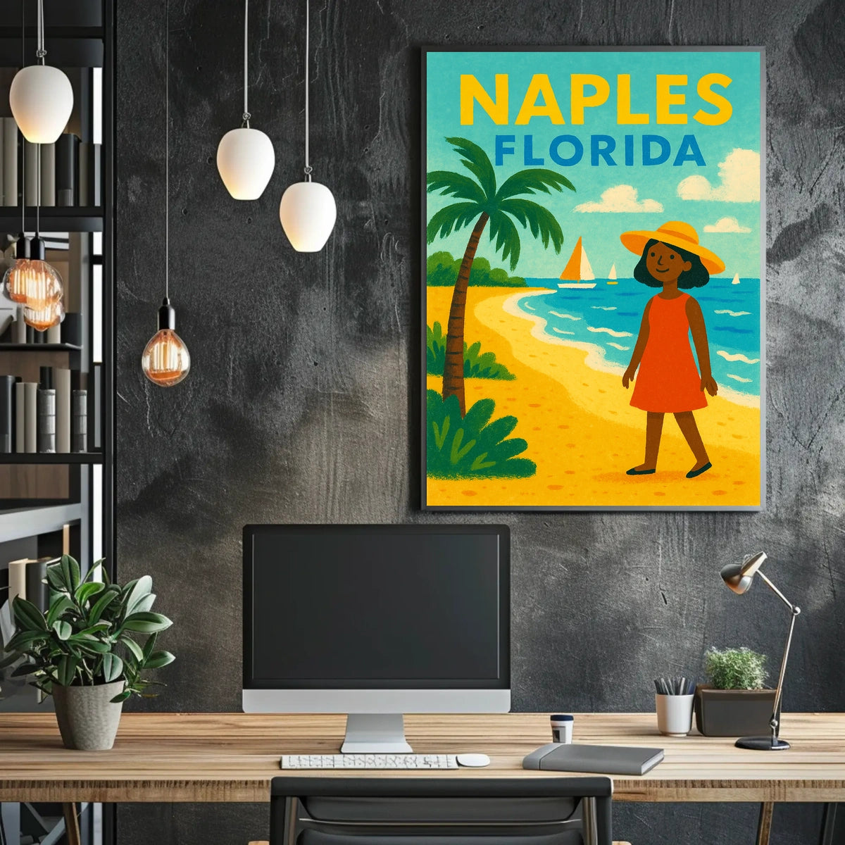Naples Florida Beach Scene Poster Wall Art 18x24 Coastal