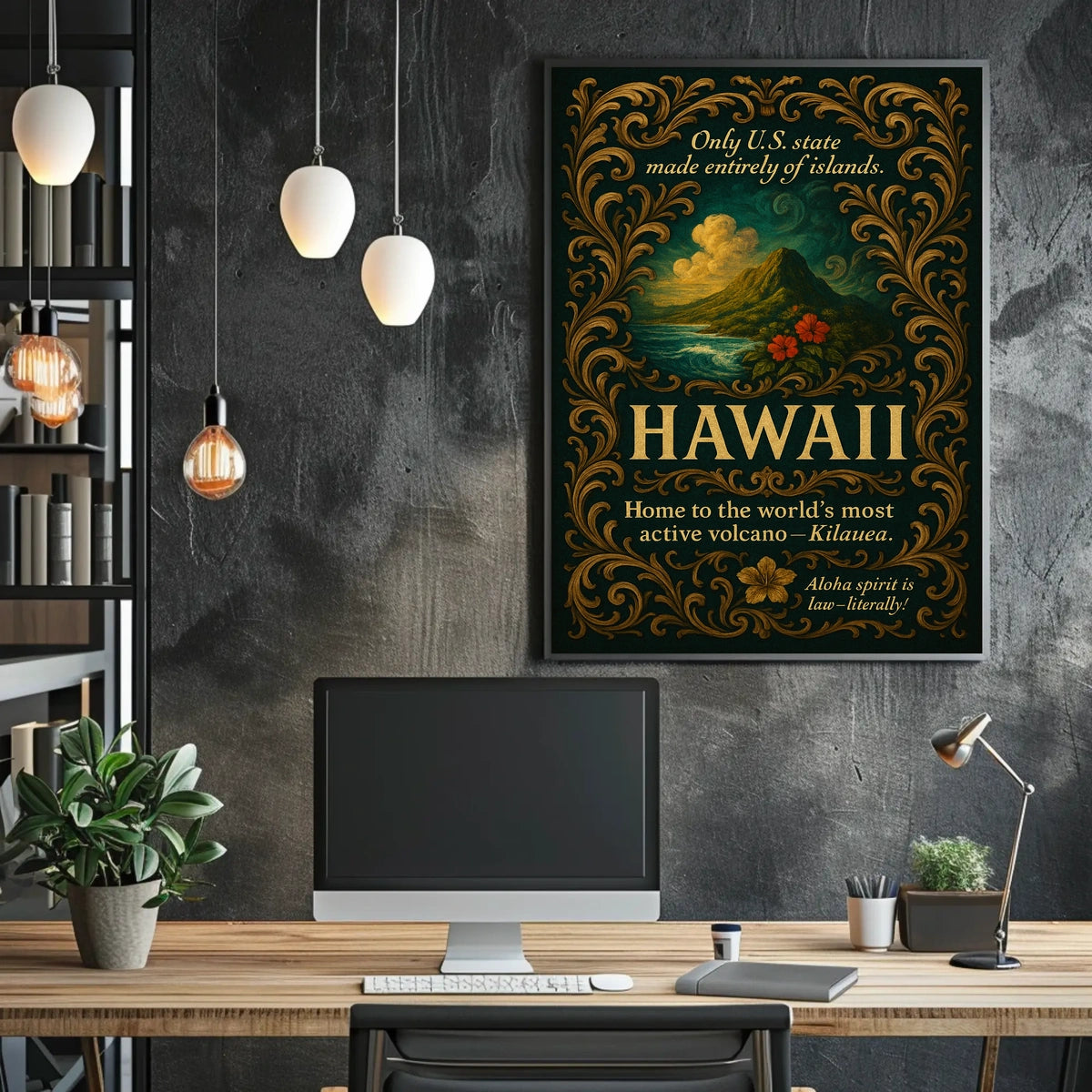 Hawaii Vintage Poster: Scenic Mountains and Ocean View