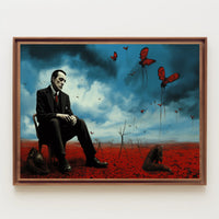 Contemplative Surrealism in Barren Landscape Artistic Poster