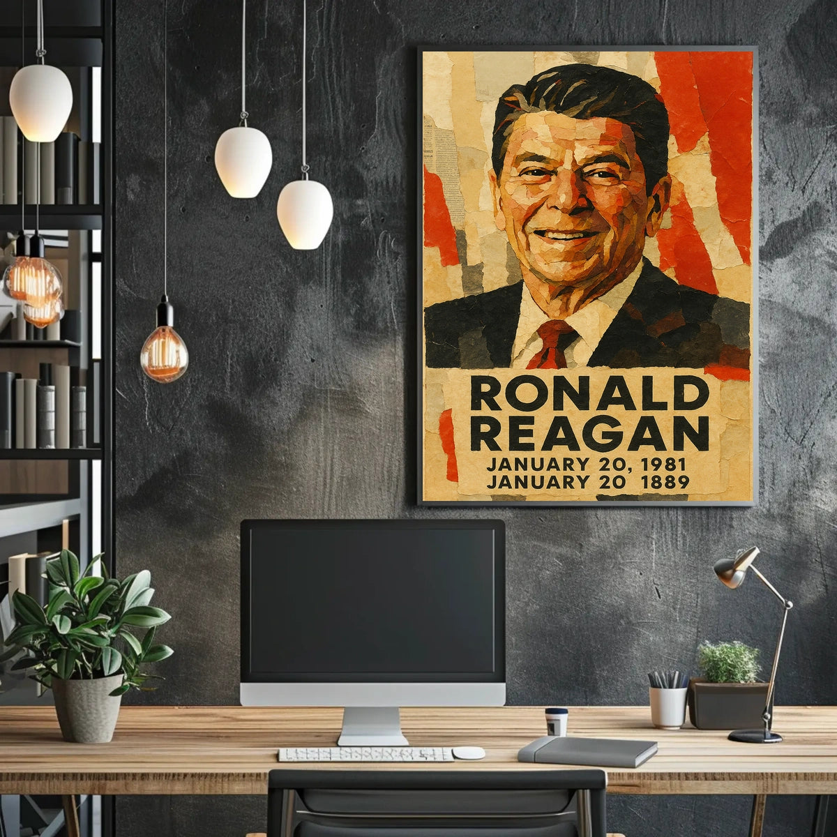 Ronald Reagan 40th President of the United States Layered paper Collage Poster