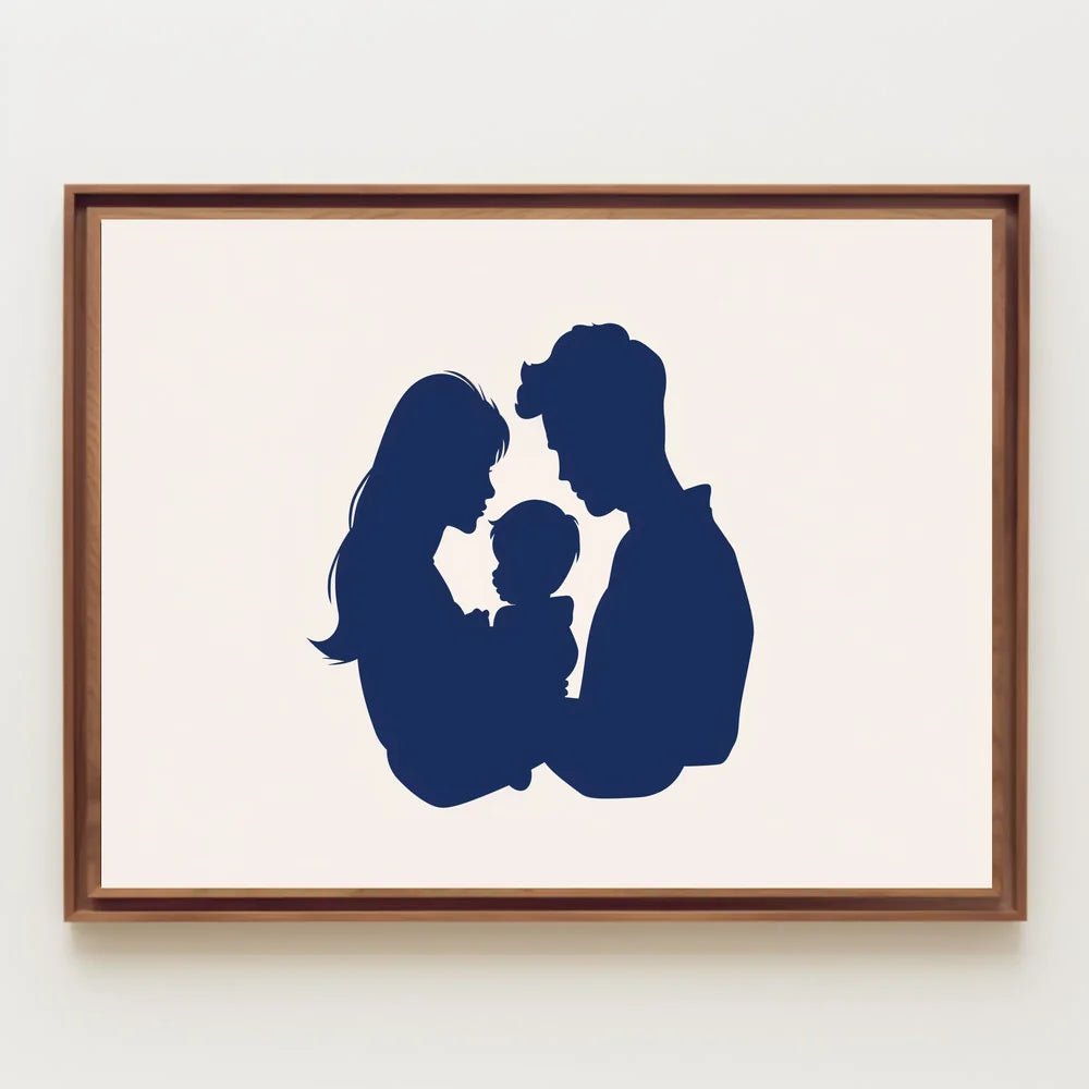Family Bond Minimalist Blue Silhouette Art Poster
