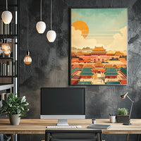 Classic Chinese Architecture: Art Poster with Vibrant Colors