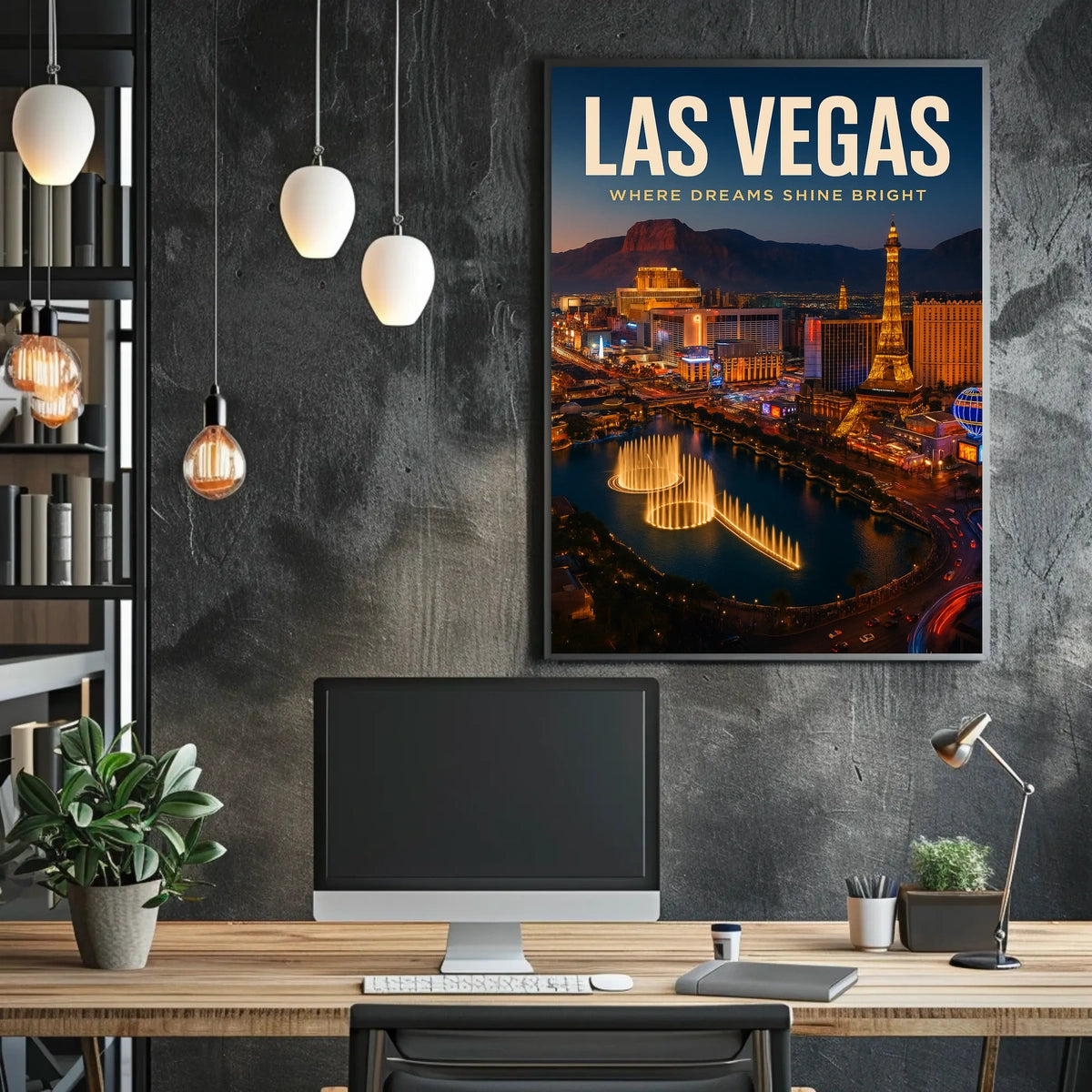 Las Vegas Poster Dreams Shine Bright Skyline Travel Decor