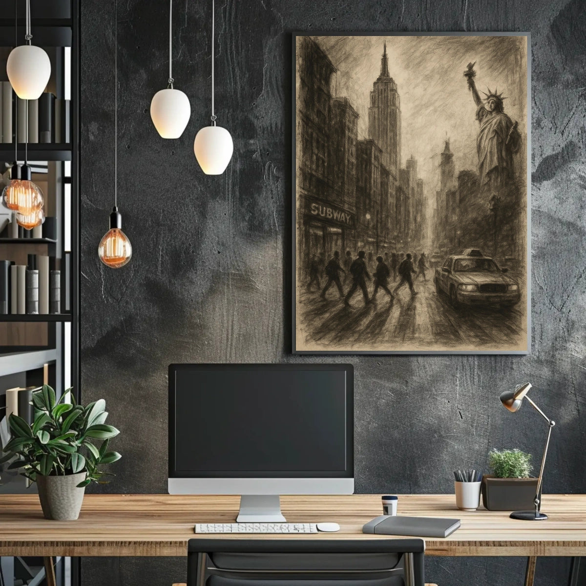 New York City Poster Vintage Urban Sketch Wall Art