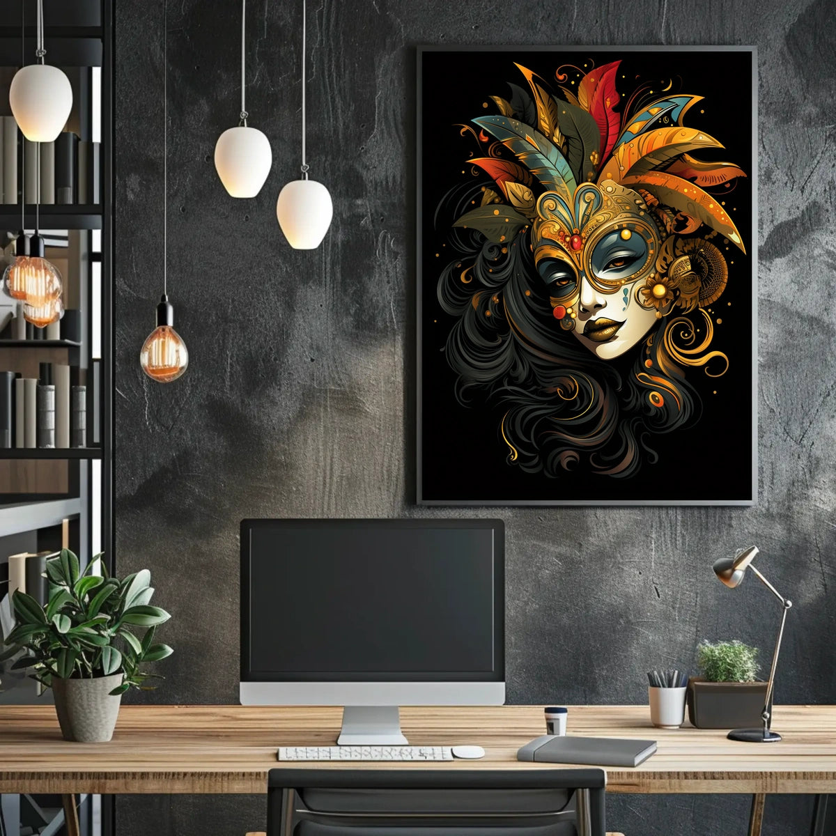 Masquerade Mystery Surrealism Vibrant Feathers Poster