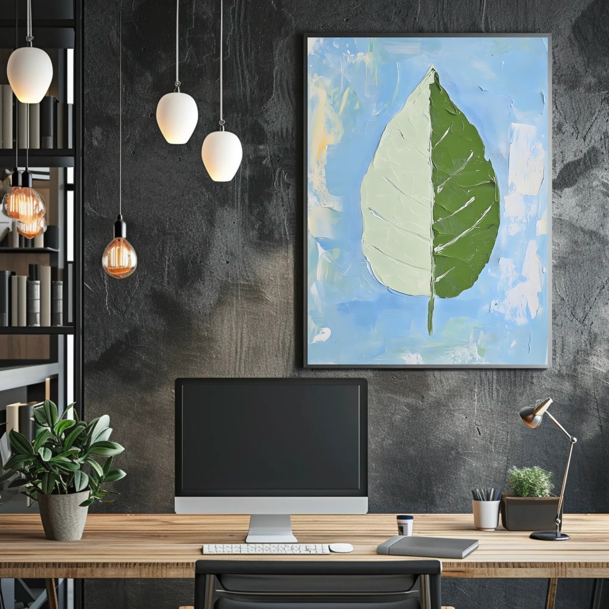 Dual Nature Leaf Modern Abstract Poster Print