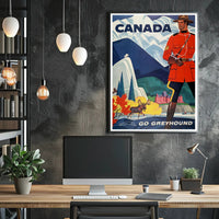 Vintage Canada Travel Poster with Mountie and Wildlife Travel Poster PosterGoat