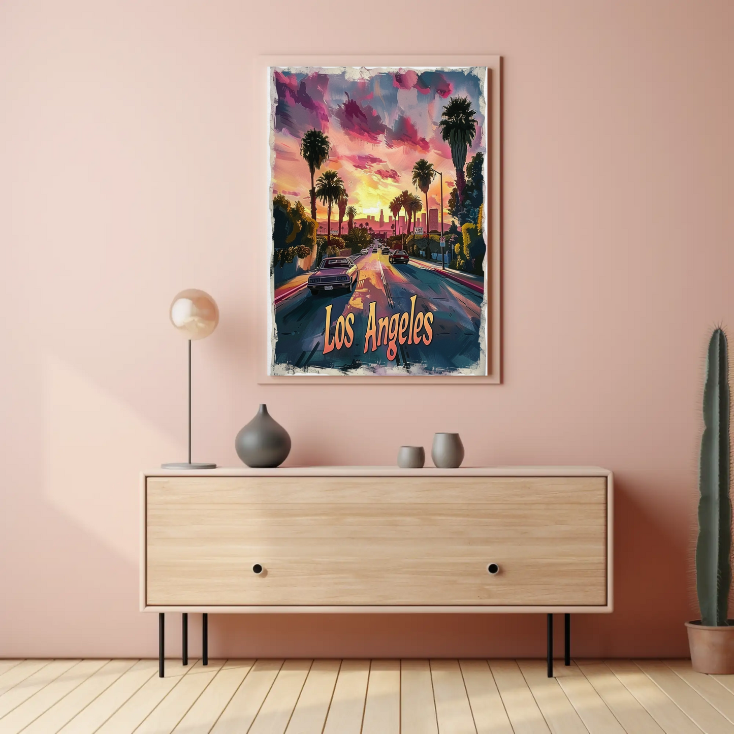 Los Angeles Palm Trees Pink Skies Sunset Travel Poster Travel Poster