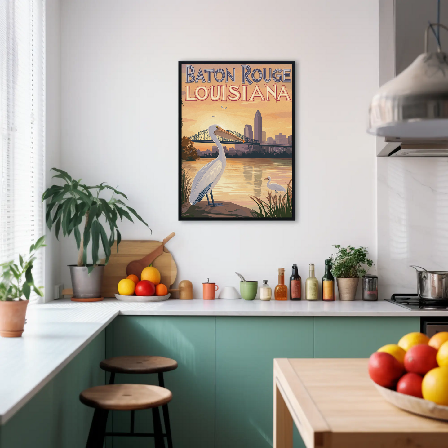 Baton Rouge Louisiana Pelican Vintage Poster