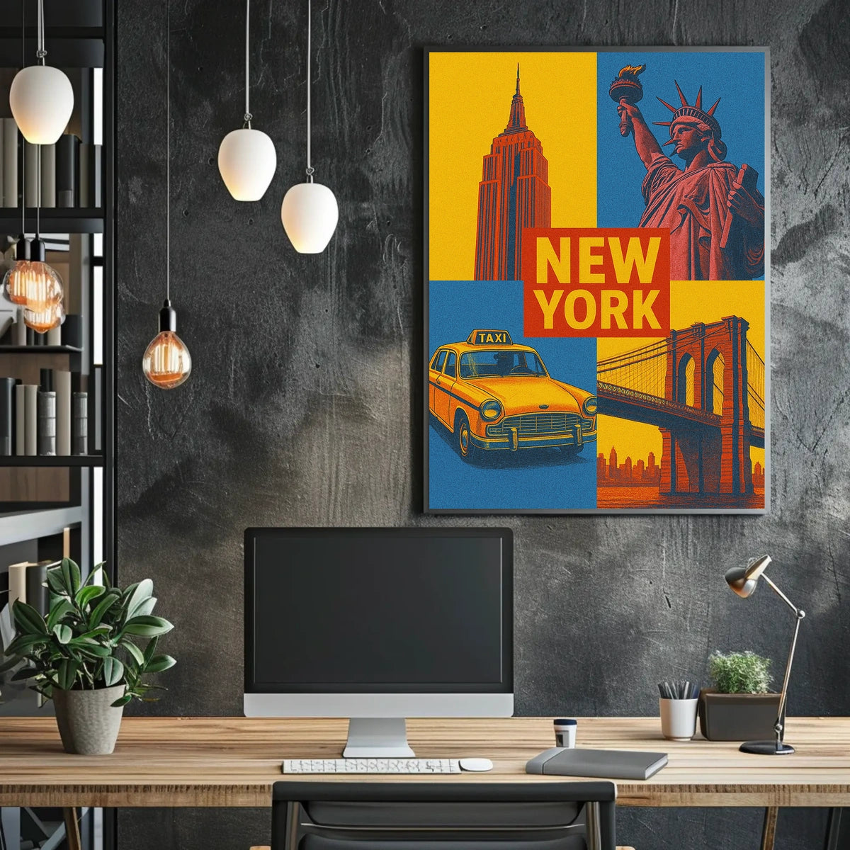 New York City Poster Vintage Landmarks Iconic Wall Art
