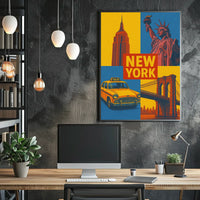 New York City Poster Vintage Landmarks Iconic Wall Art
