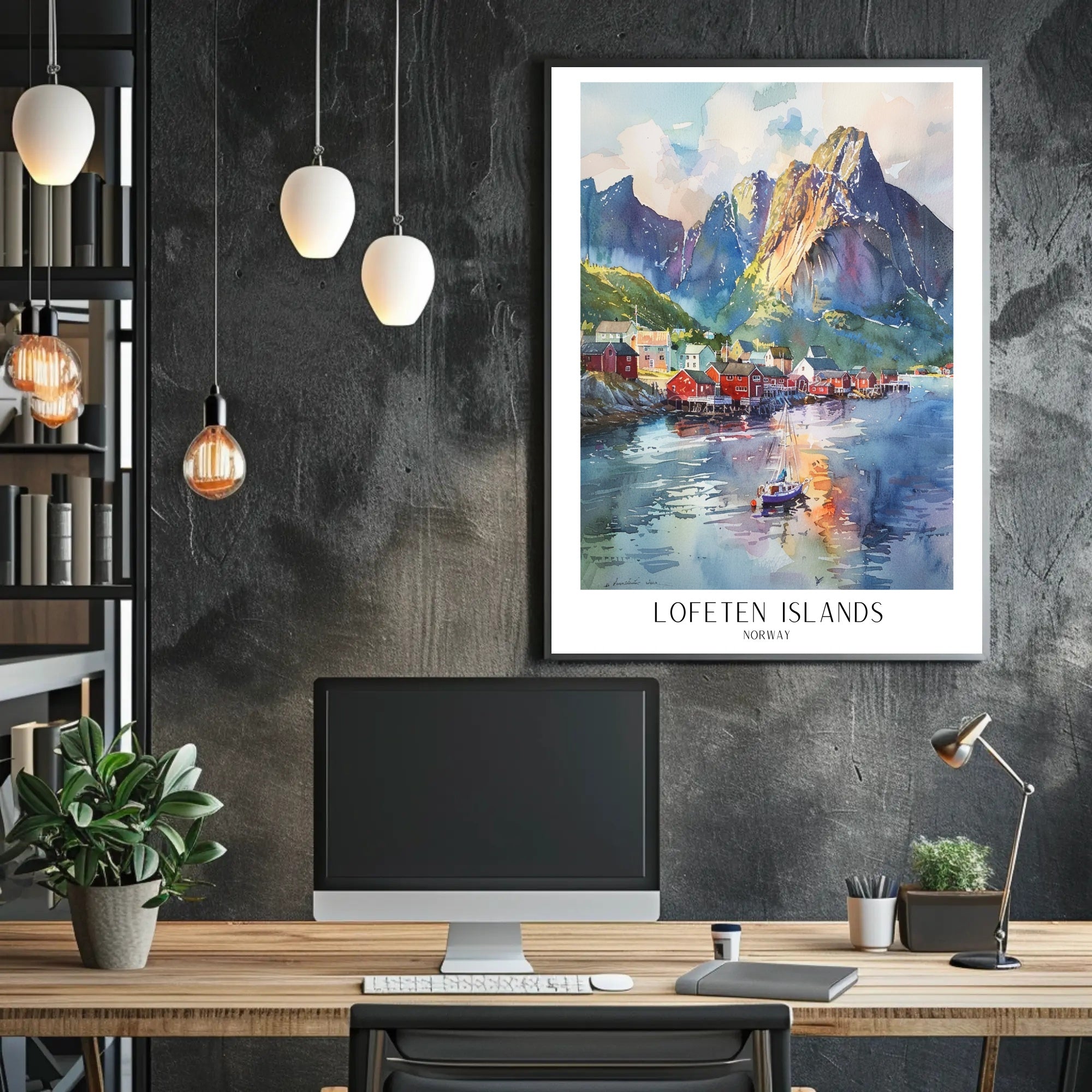 Lofoten Islands Watercolor Travel Poster PosterGoat