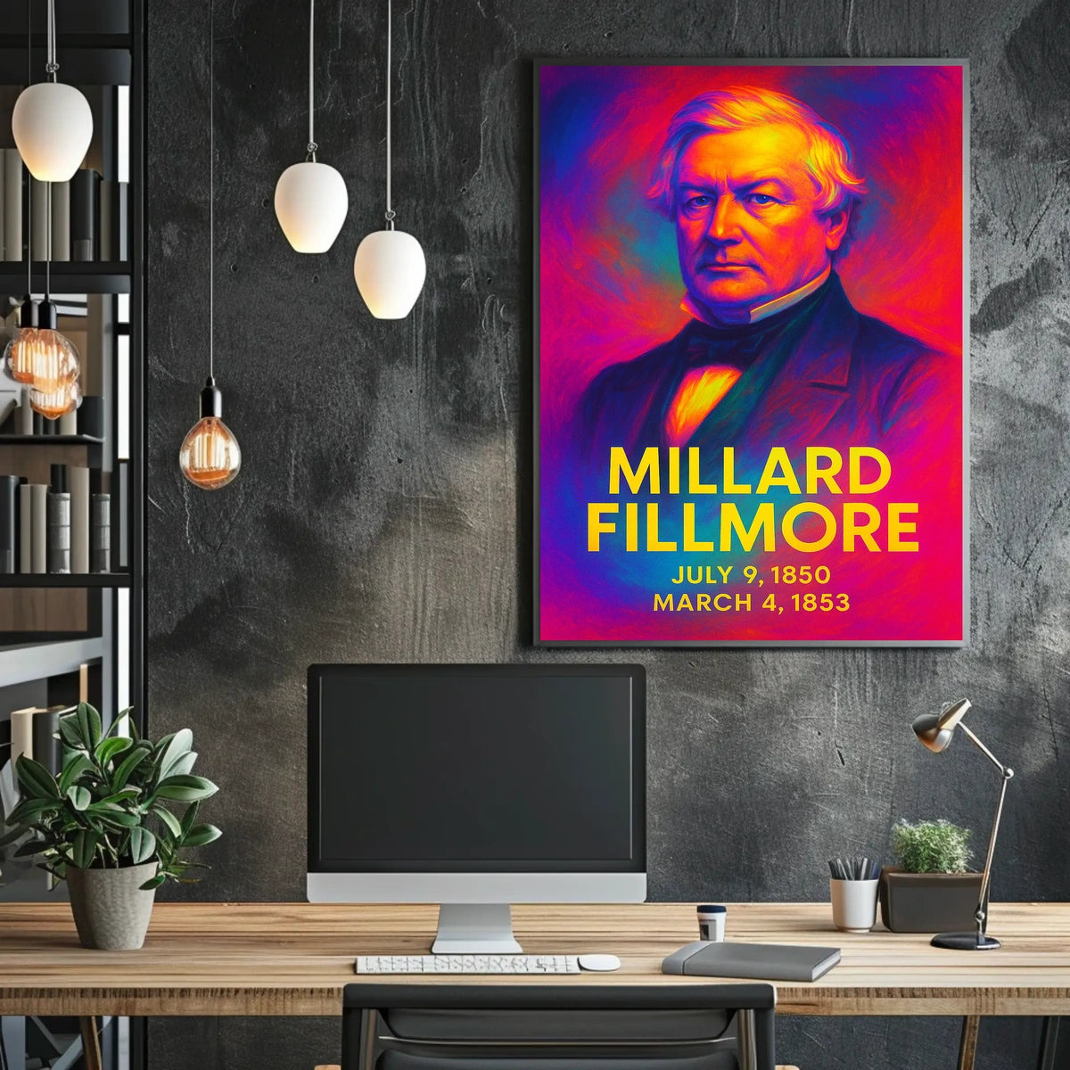 Millard Fillmore 13th President of the United States Neon Gradient Overlay Poster