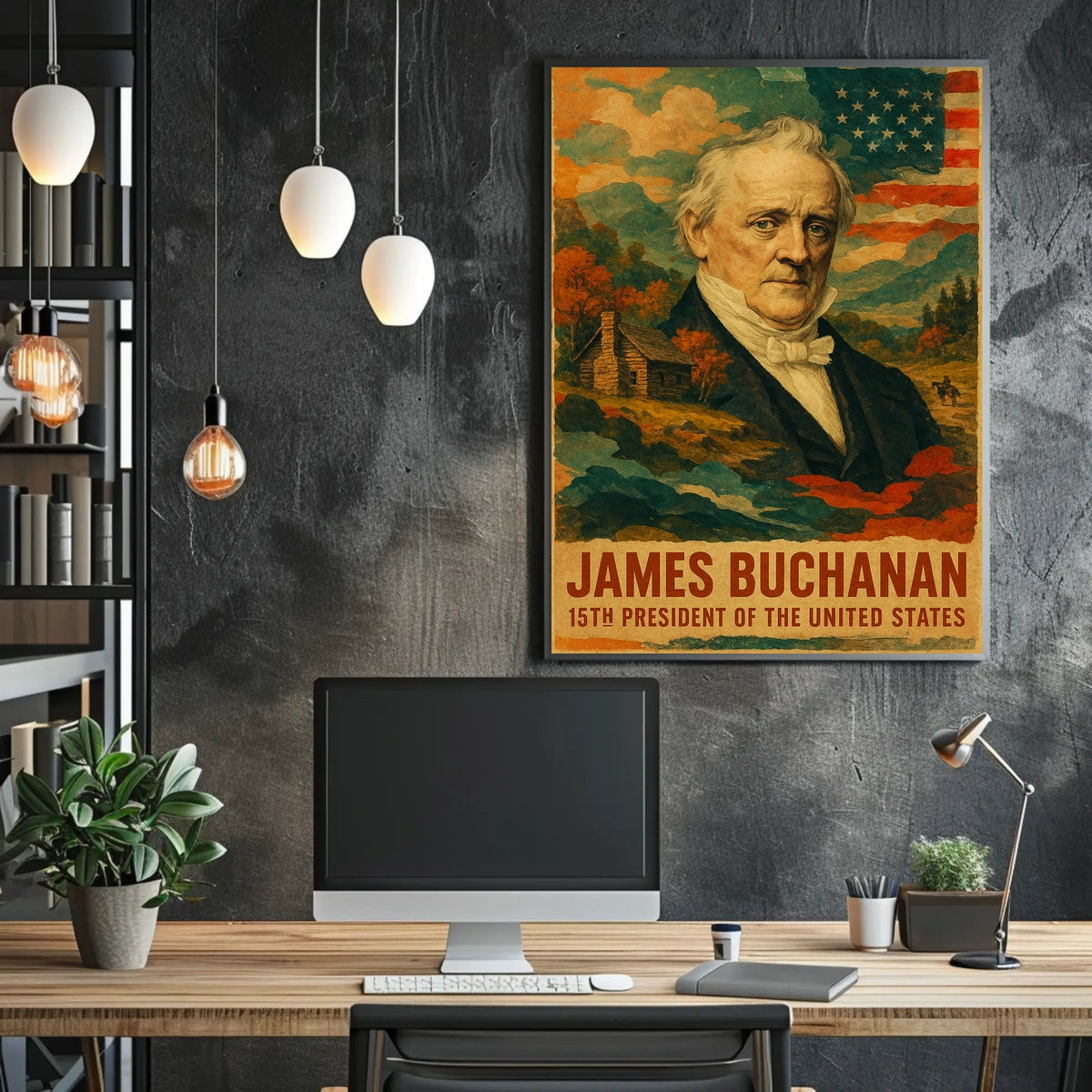 James Buchanan 15th President of the United States Layered Digital Collage Poster