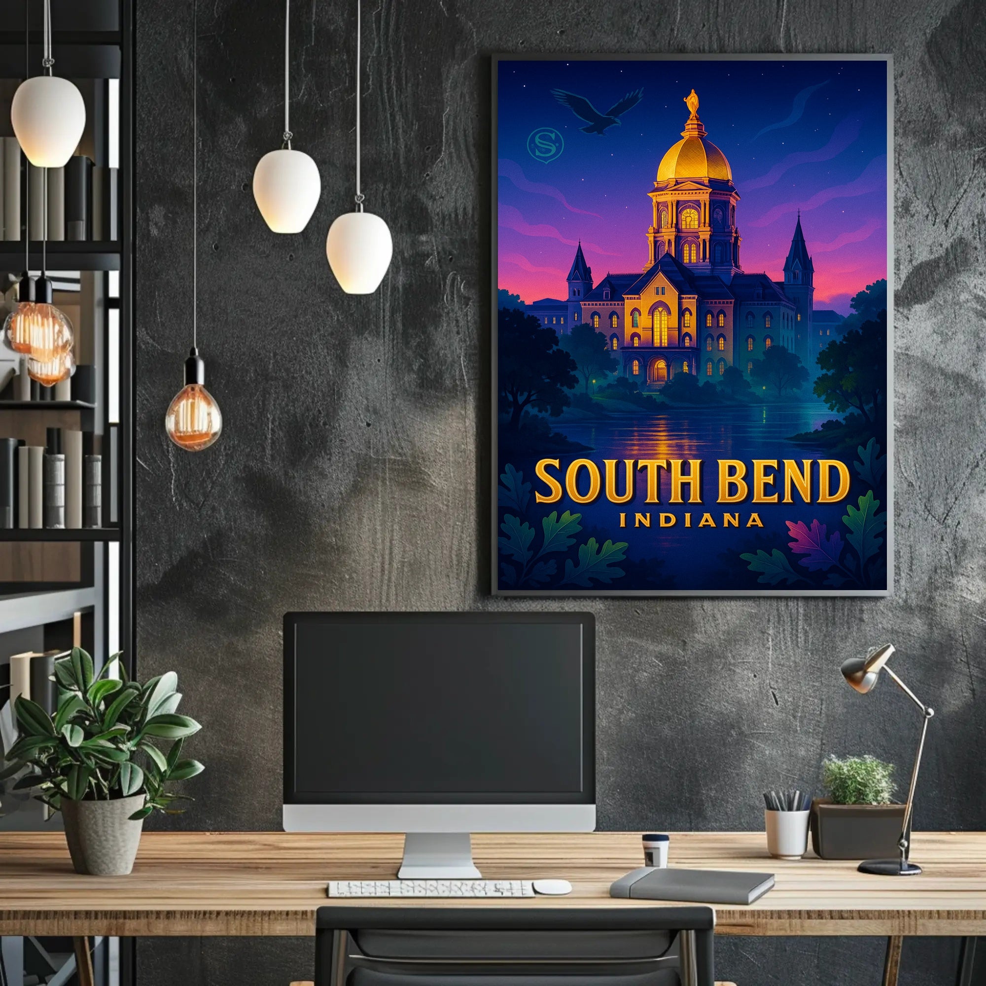 Illuminated Landmark in South Bend Poster