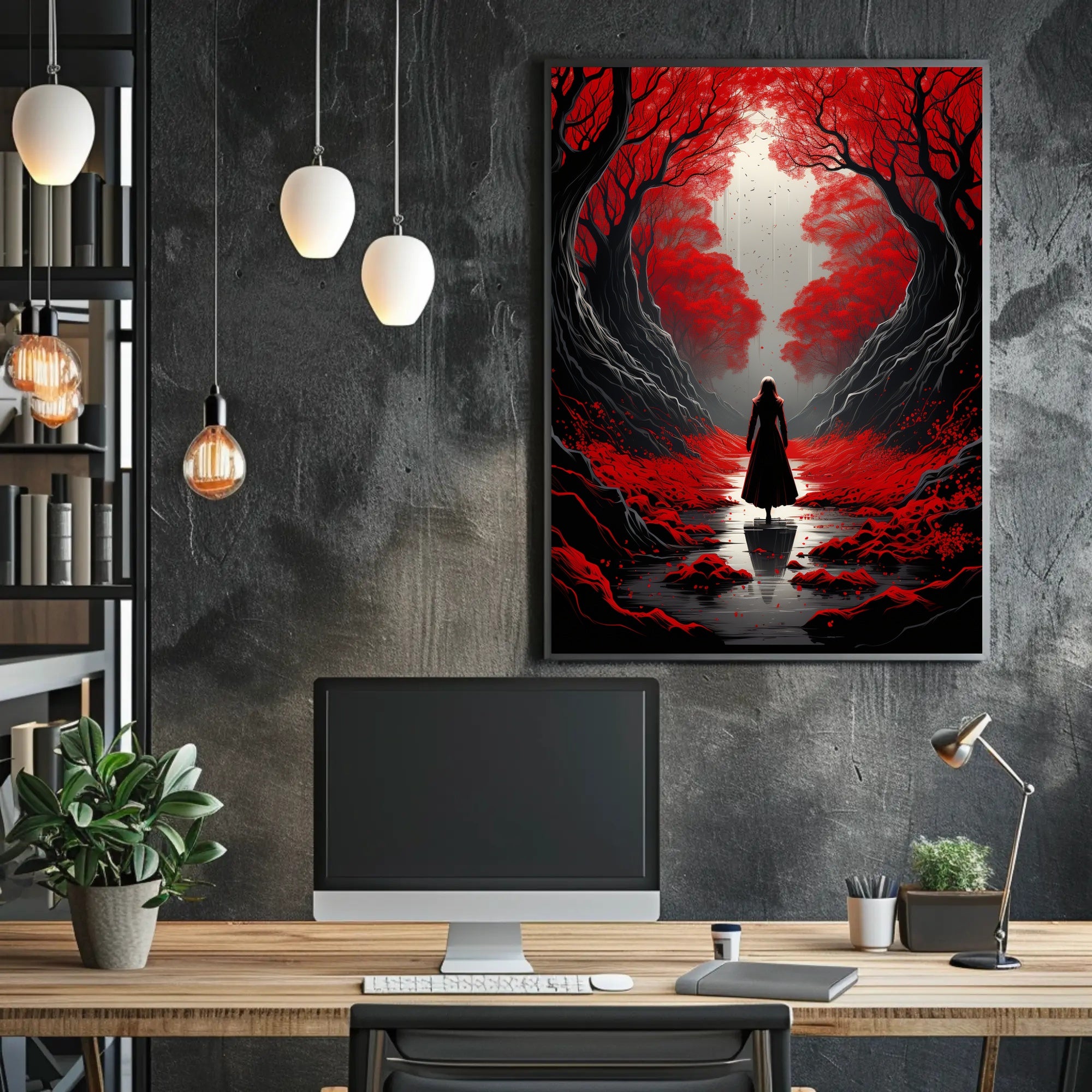 Enchanted Red Forest Poster