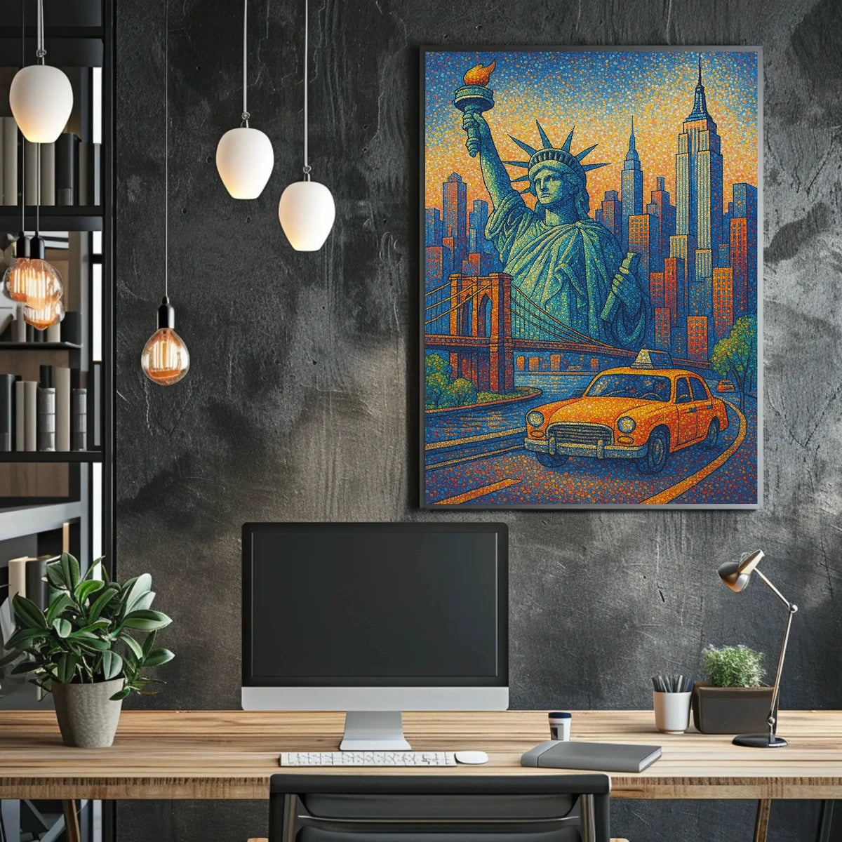 New York City Poster Modern Iconic Landmarks Wall Art