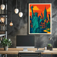 New York City Skyline Poster Modern Travel Wall Art