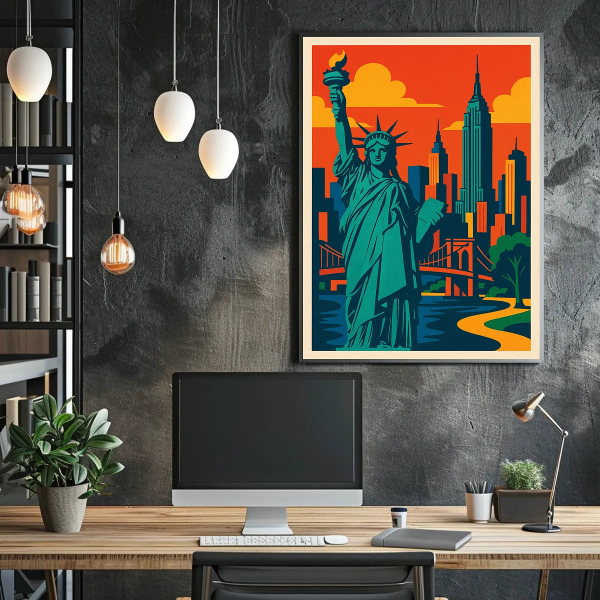 New York City Skyline Poster Modern Travel Wall Art