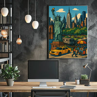 New York City Skyline Poster Vintage Travel Wall Art