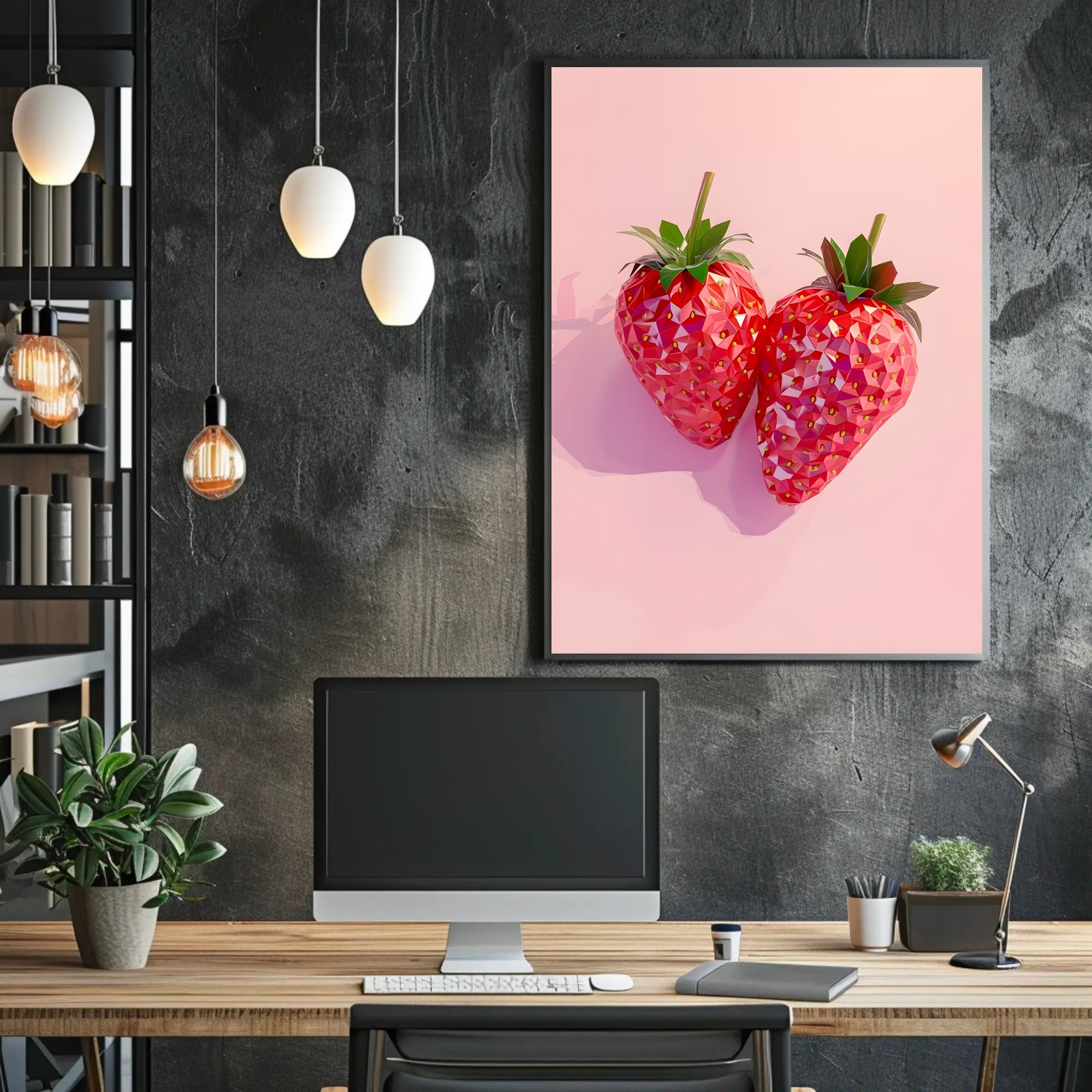 Strawberries in Geometric Design Abstract or Artistic Poster PosterGoat