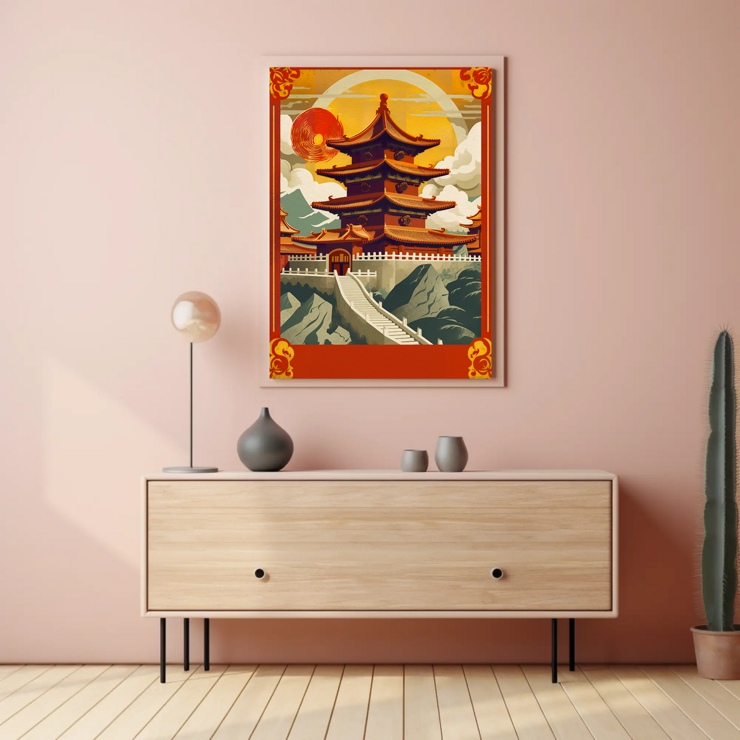 China Pagoda Sunset Clouds Fortress Peaks Travel Poster