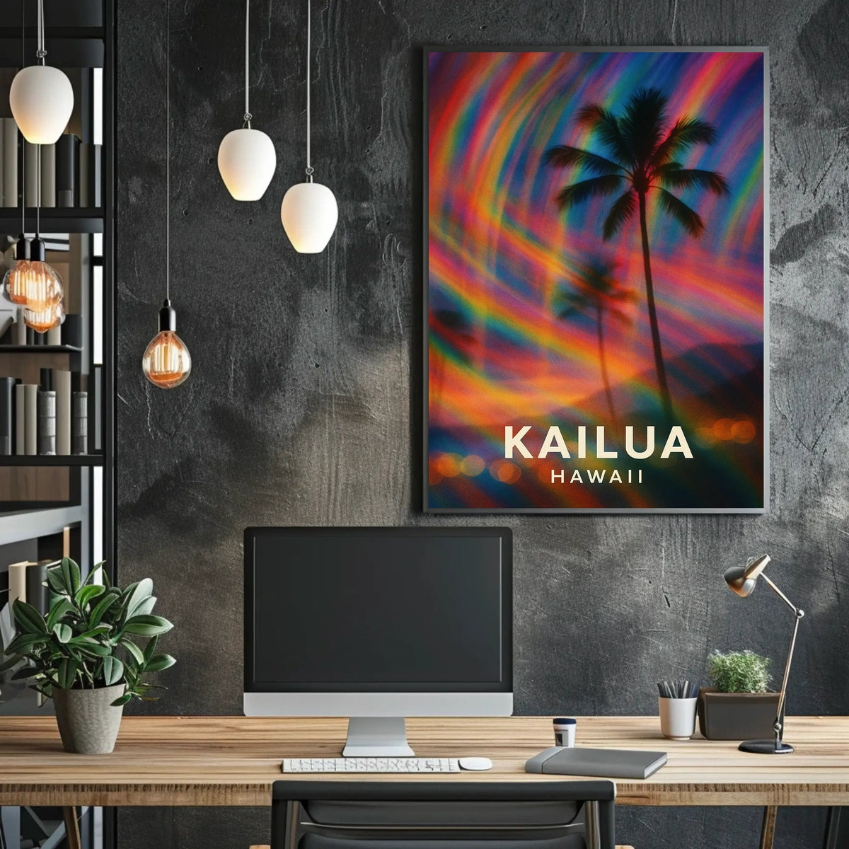 Tropical Kailua Palm Tree Abstract Art Surrealism Digital Painting Vibrant Hawaiian Paradise Sunset Colors Poster