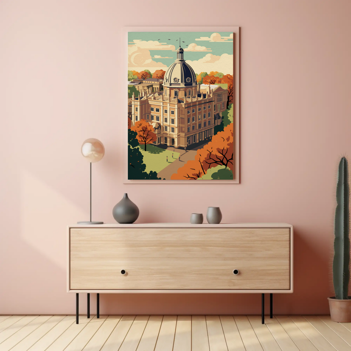 Oxford University England Autumn Historic Campus Travel Poster