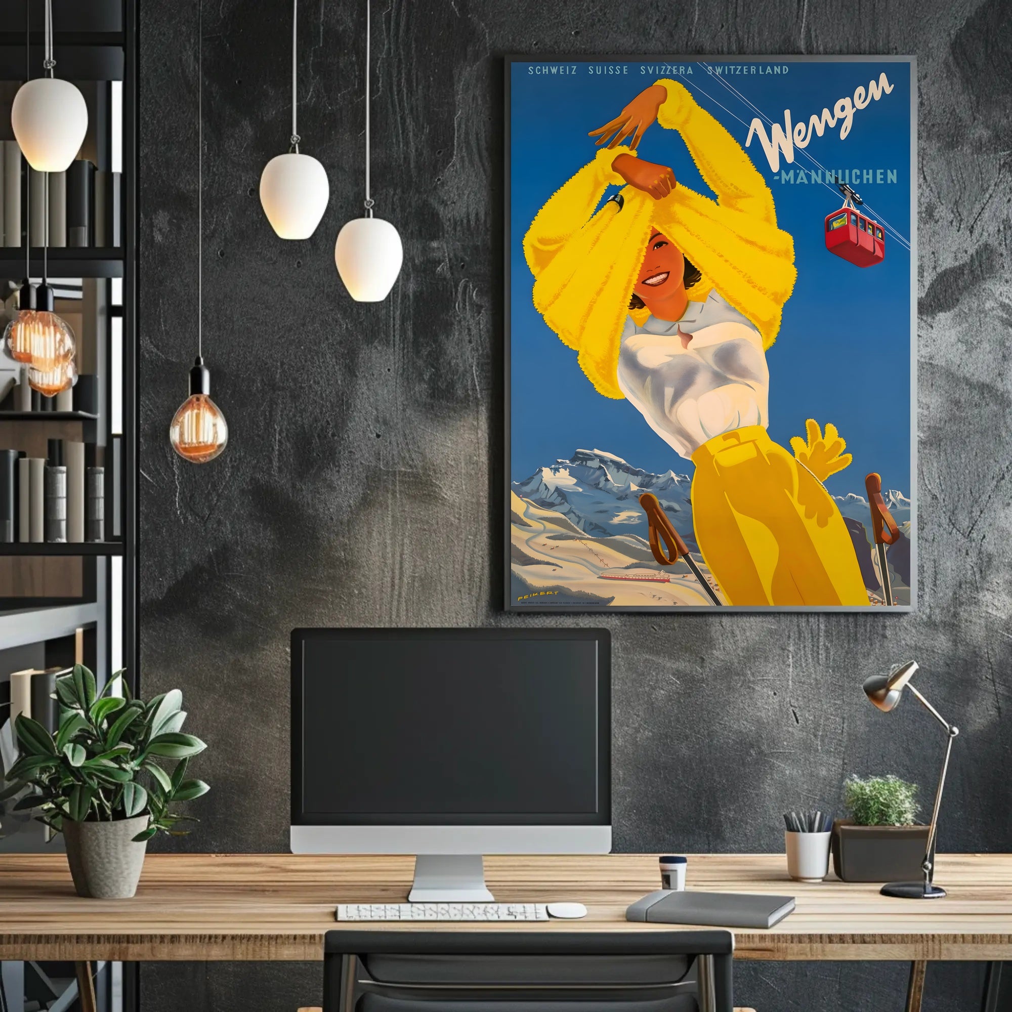 Wengen Skiing Scene Vintage Travel Poster PosterGoat