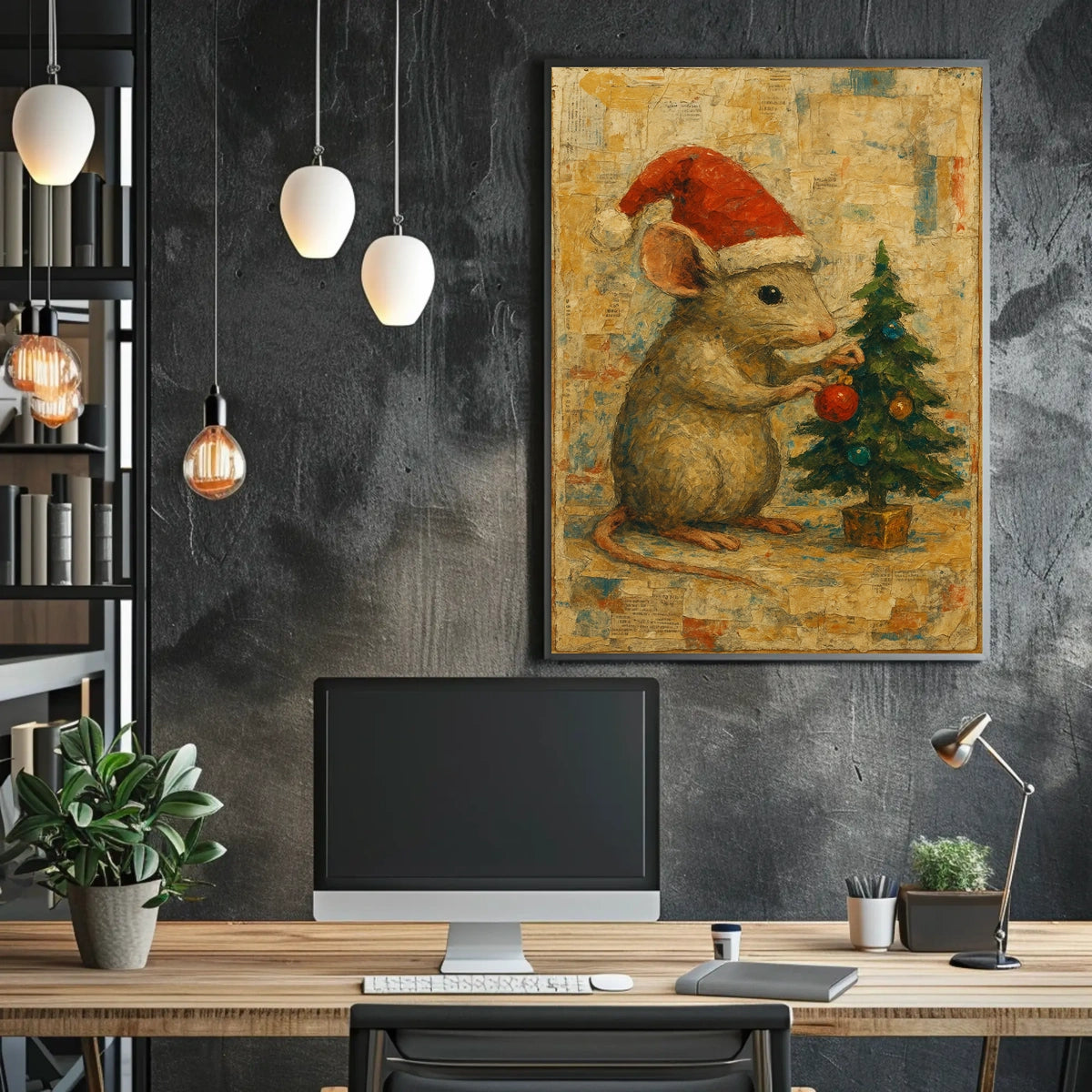 Festive Mouse And Christmas Tree Poster