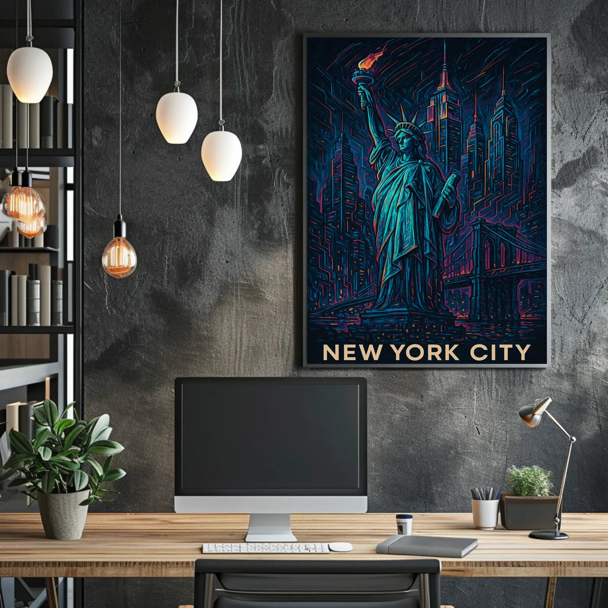 New York City Neon Art Poster Modern City Skyline Wall Art