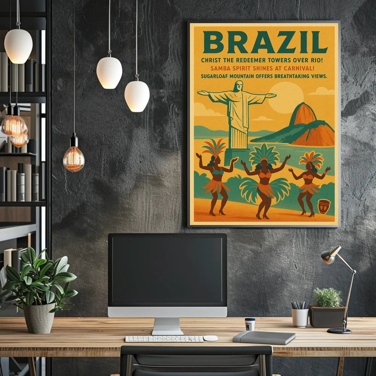 Brazil Vintage Travel Poster: Carnival & Christ the Redeemer