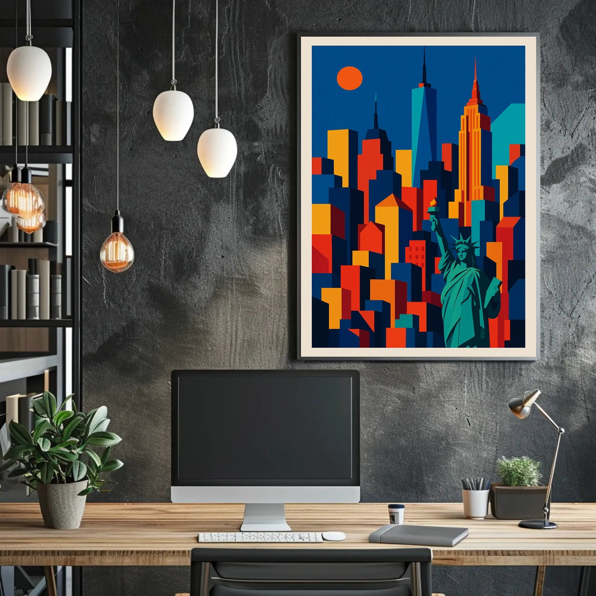 Vibrant NYC Skyline Poster For Urban Art Lovers Geometric