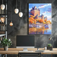 Historic Castle and Waterfront Autumn Art Poster