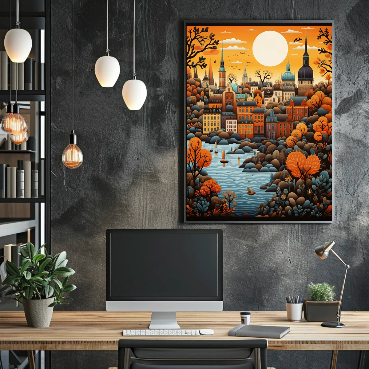 Stylized European Cityscape Art Print Cultural or Heritage Poster