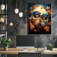Whimsical Owls Autumn Moonlight Wall Art Poster