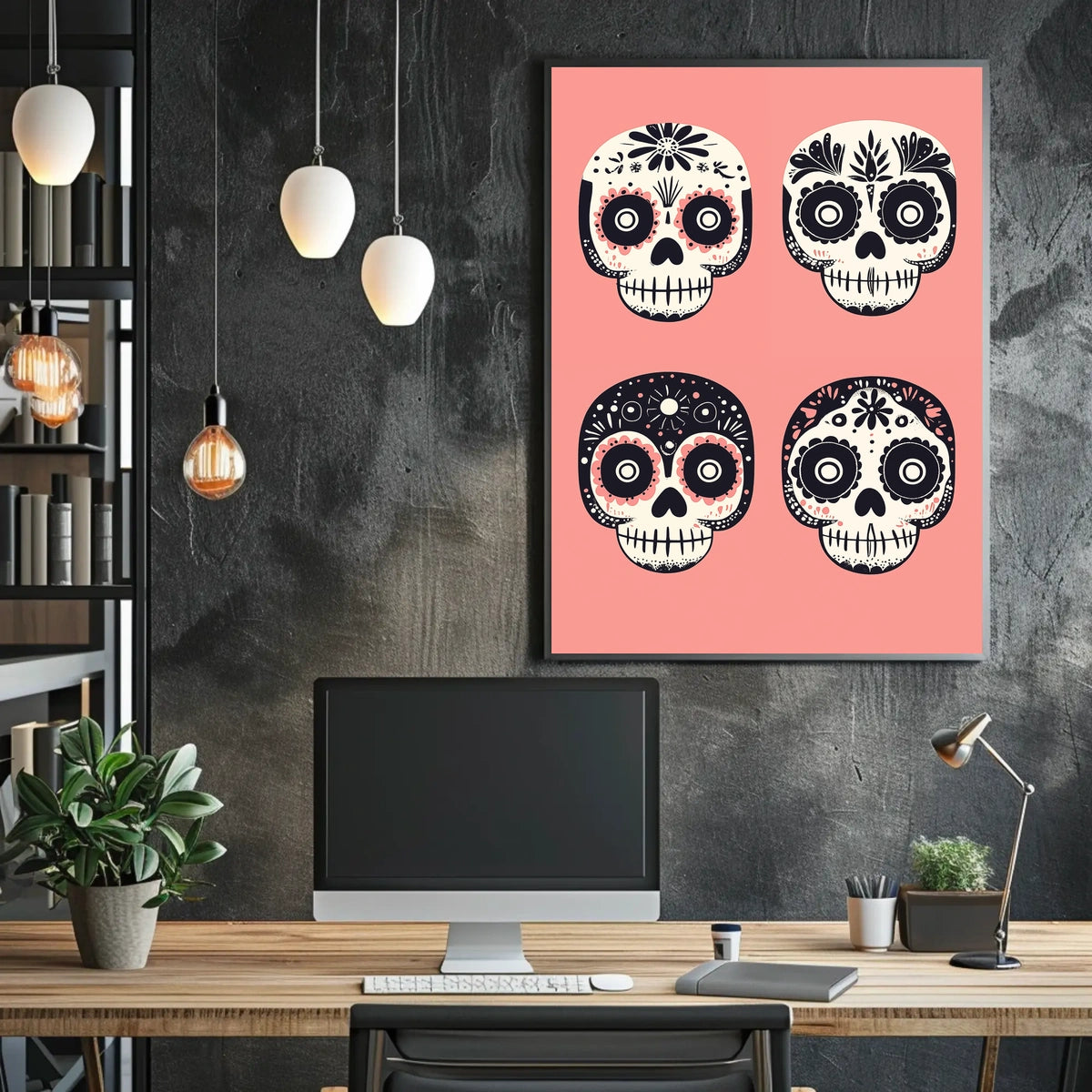 Day of the Dead Sugar Skulls Vibrant Floral Poster