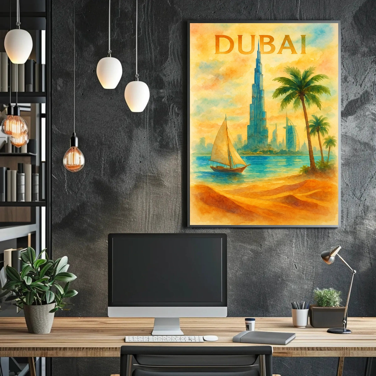 Discover Dubai Watercolor Landmarks Poster
