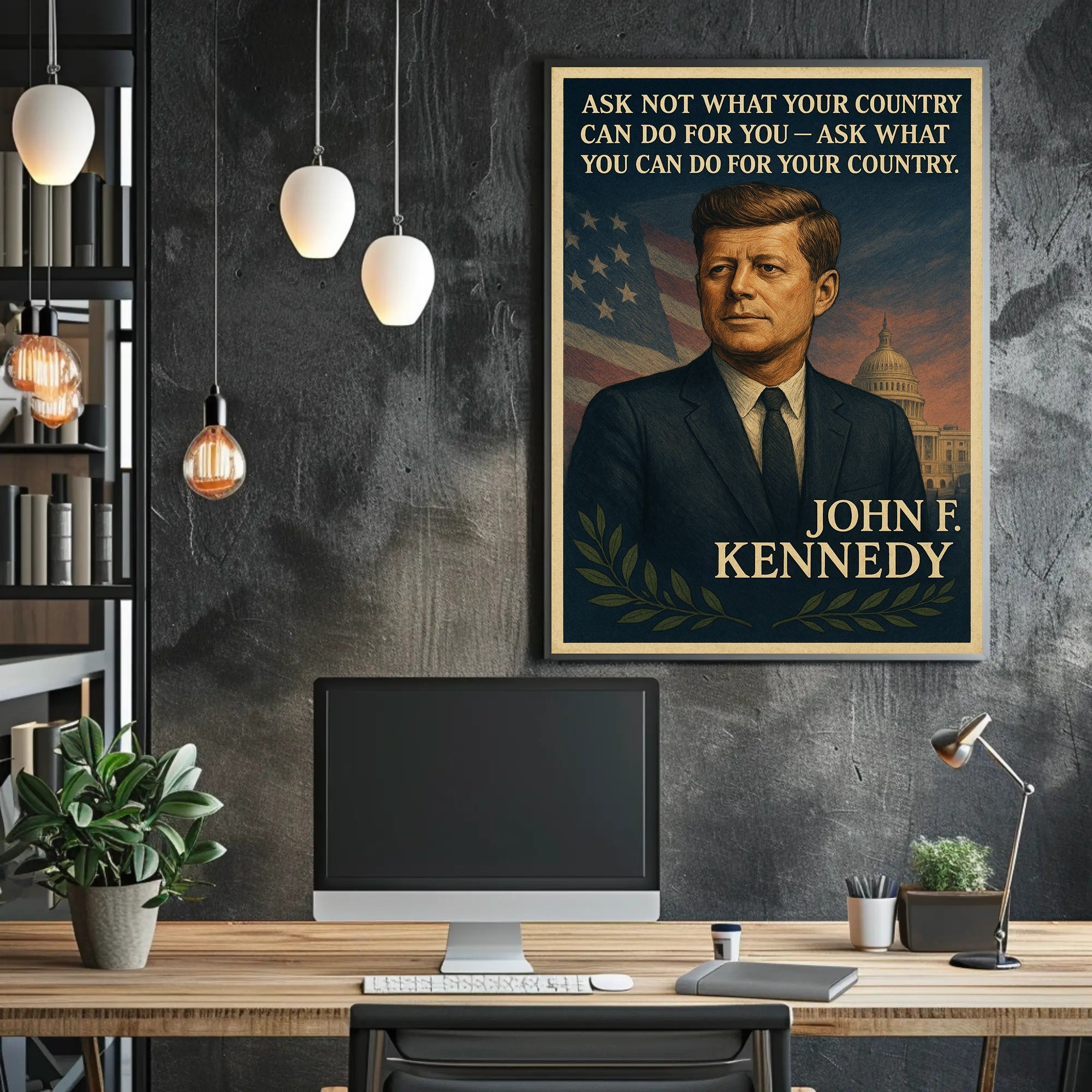 JFK Inspirational Patriotic Poster: Vintage Presidential Art