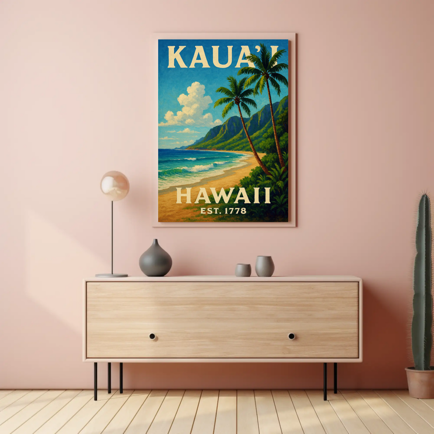 Kauai Hawaii Beach Palm Trees Ocean Sunset Poster Poster
