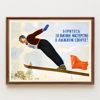 Soviet Ski Jumper Vintage Sports Illustrative Propaganda Poster
