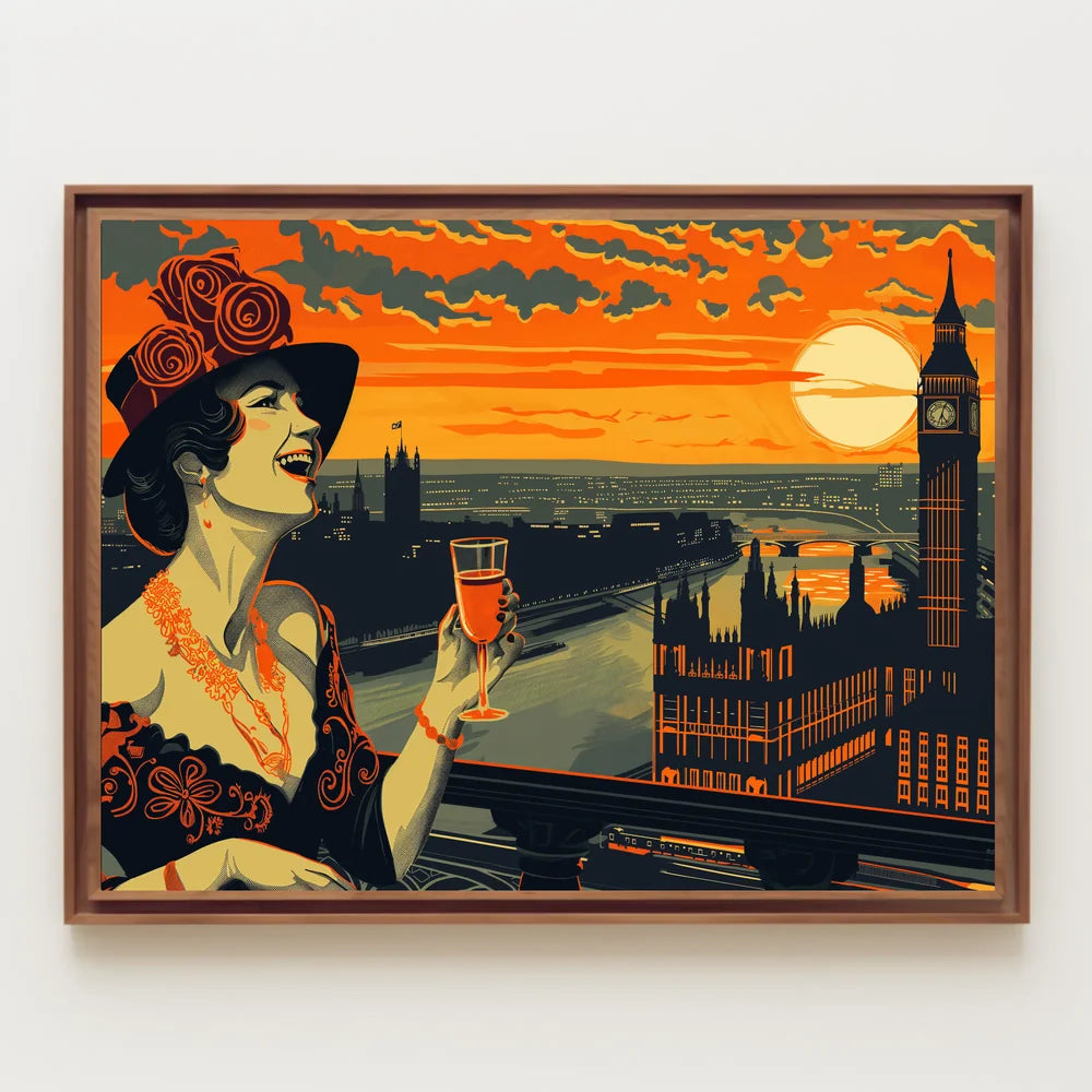 The poster portrays a glamorous, vintage-inspired scene with a woman in the foreground. Travel Poster
