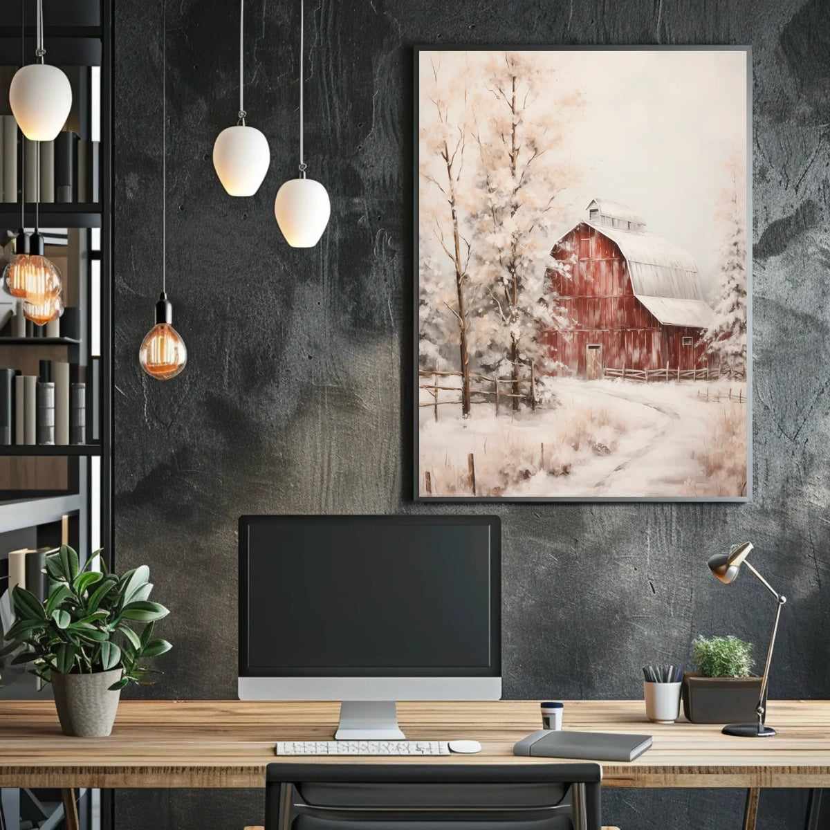 Winter Barn Scene Poster