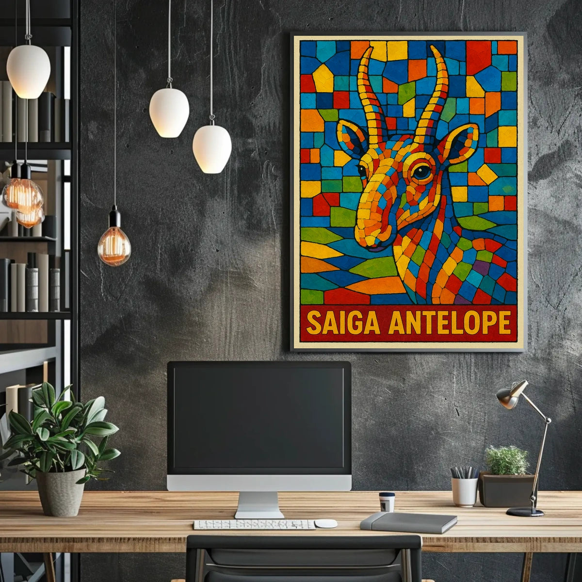 Saiga Antelope Mosaic Art Poster