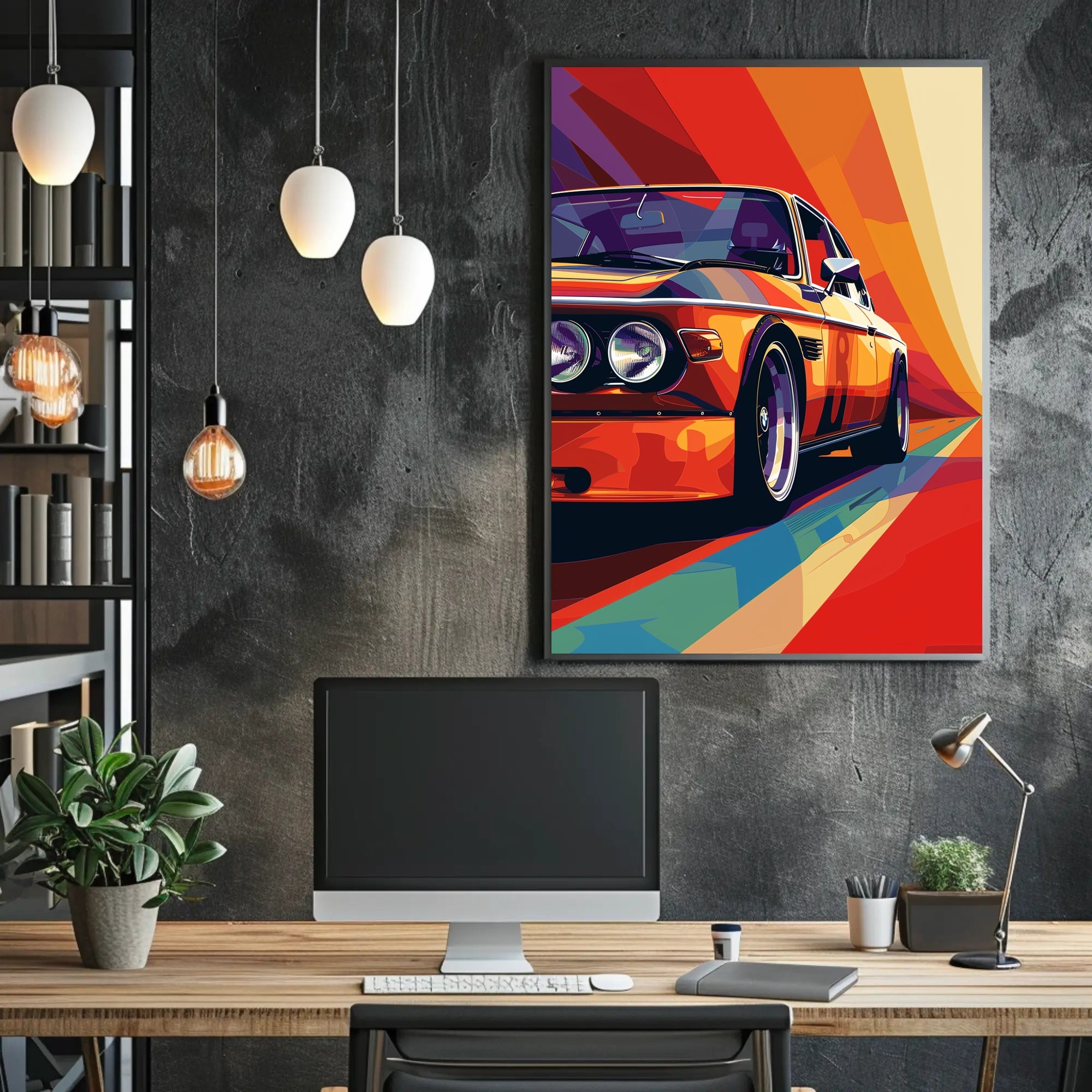 Classic Car Pop Art Poster in Vibrant Illustration PosterGoat